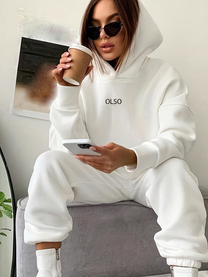 Variant image for Tvådelat Set Dam Hoodie och Joggingbyxor Mjukt Material Trendig Design-1