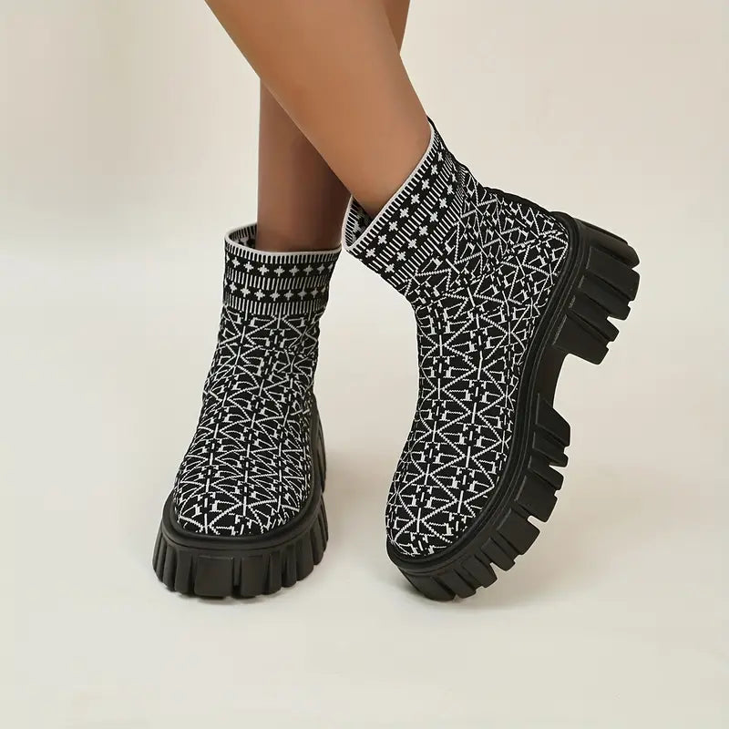 Dam Plattformsstövel Geometrisk Design Syntetisk Material-4