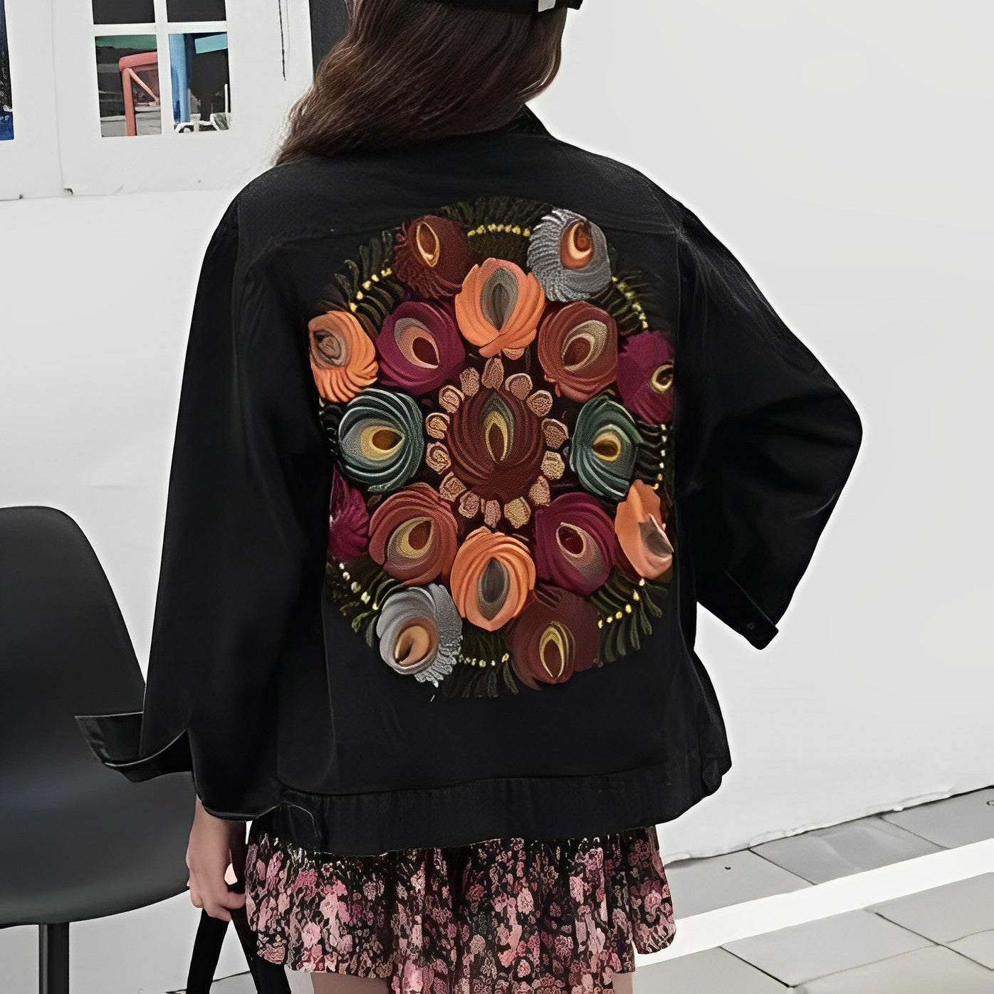 Dam Denimjacka Vintage Stil 100% Bomull-3