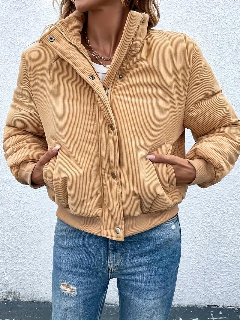 Damjacka Trendig Varm Med Vändkrage Lång Ärmar Mjuk Textil-2