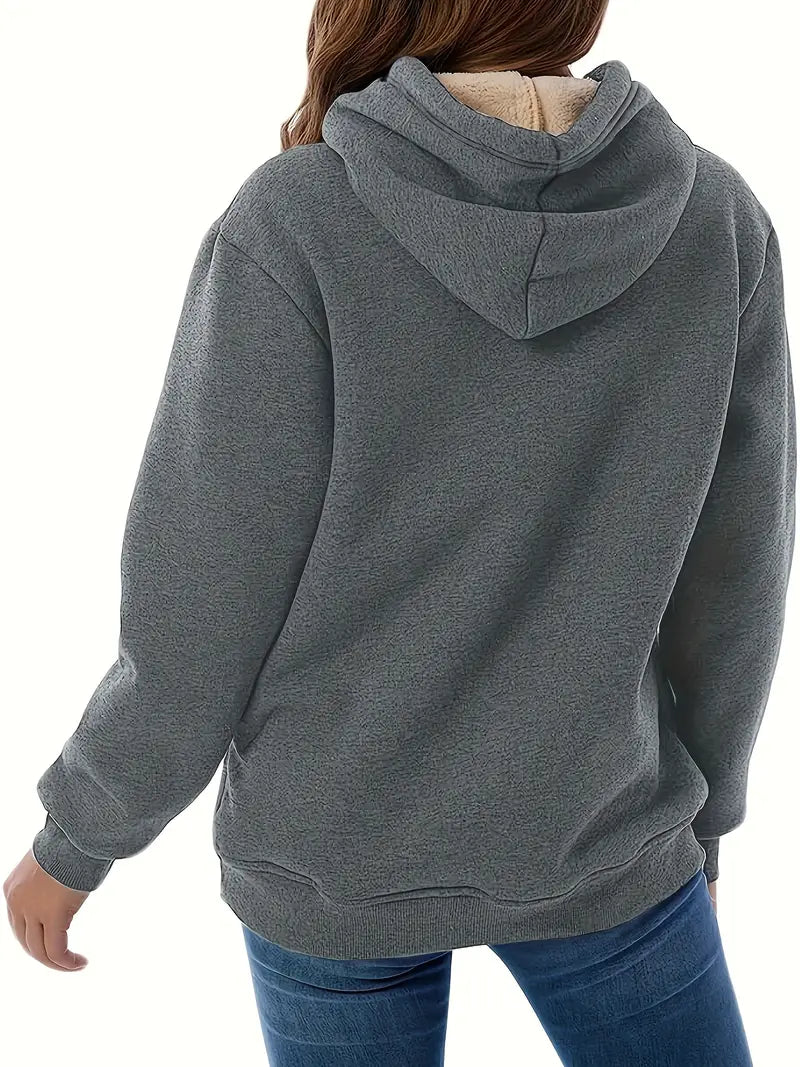 Lång Hoodie Dam Monokrom Loose Fit 100% Bomull med Framficka-4