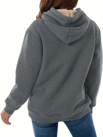 Lång Hoodie Dam Monokrom Loose Fit 100% Bomull med Framficka-4