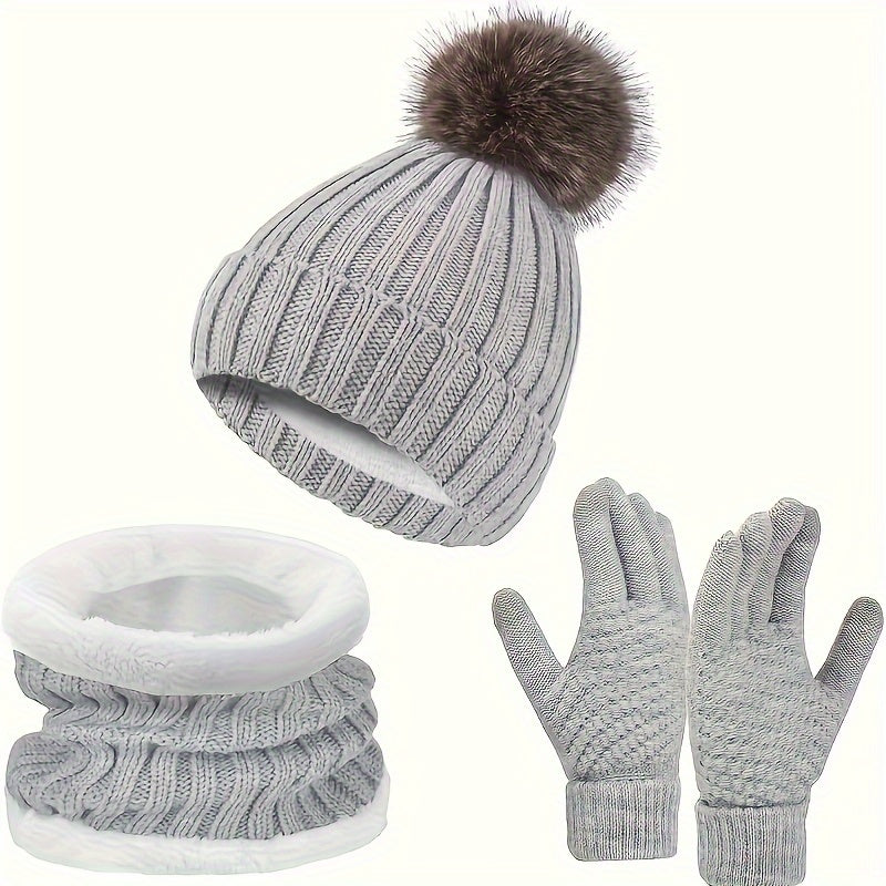 Variant image for Kvinnors Vinteruppsättning Hatt Halsduk Handskar Mjukt Tyg-7