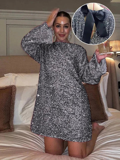 Damklänning Glänsande Lätt Material Elegant Design-2