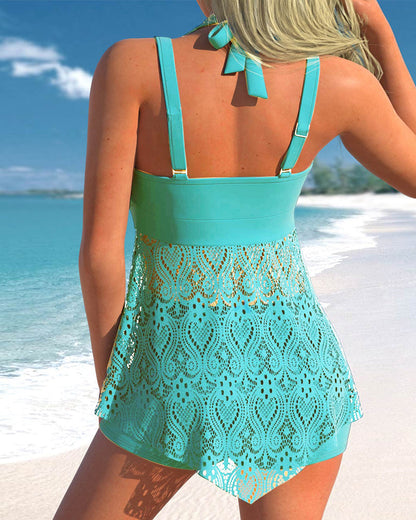 Dam Tankini med Spetsdetaljer och Smickrande Passform i Nylon och Spandex-3