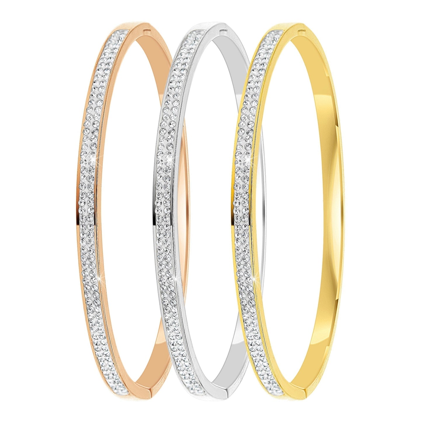 Dam Trioarmband i Rostfritt Stål med Kristaller Elegant Justerbar Accessoar-3