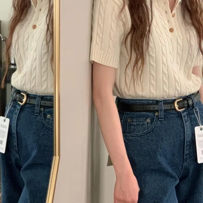 Kvinnors Poloskjorta Tidlös Stil 100% Bomull-5