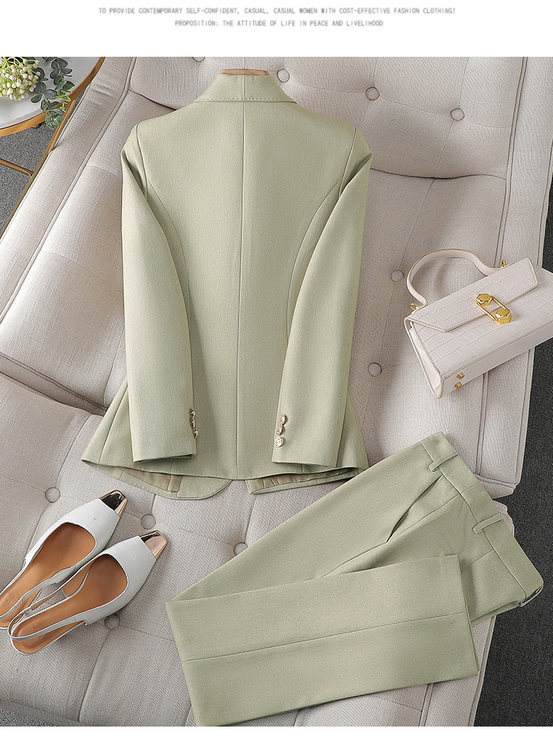 Kostym Set Dam Elegant Mjuk Polyester Blazer Byxor 2