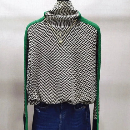 Stickad Dam Turtleneck Tröja Geometrisk Ull för Höst och Vinter-6
