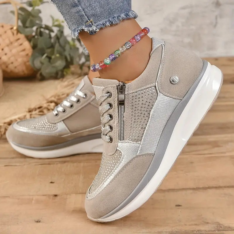 Dam Sneakers Wedge Glänsande PU-Läder-2