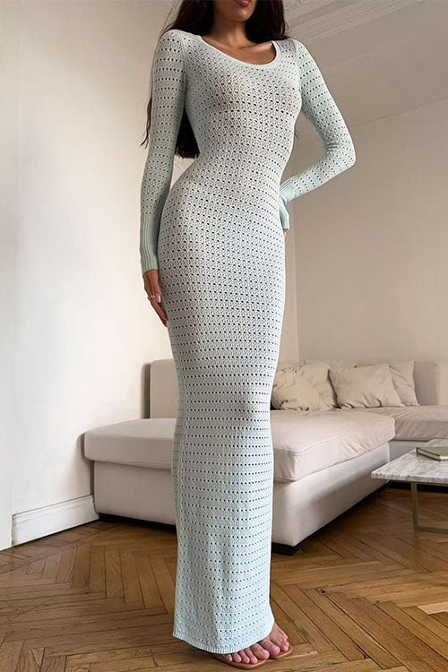 Variant image for Kvinnors Midi Klänning Långa Ärmar Virkad Bomull Polyester-4