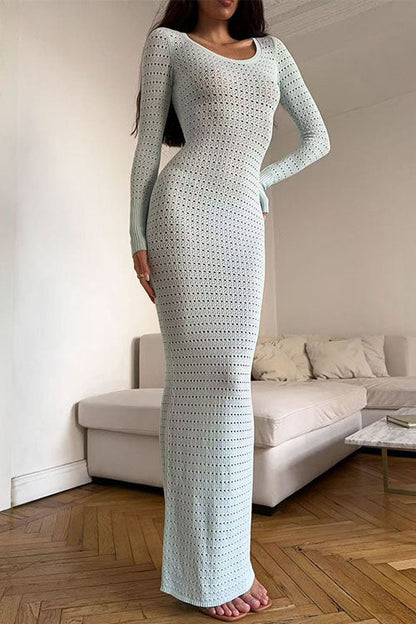 Variant image for Kvinnors Midi Klänning Långa Ärmar Virkad Bomull Polyester-4