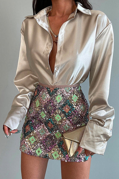 Dam Blus Långa Ärmar Satin Elegant Klassisk Stil-3