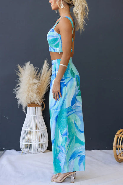 Dam Cami Topp och Byxor Set Avslappnad Bomull Polyester Sommarkläder-5