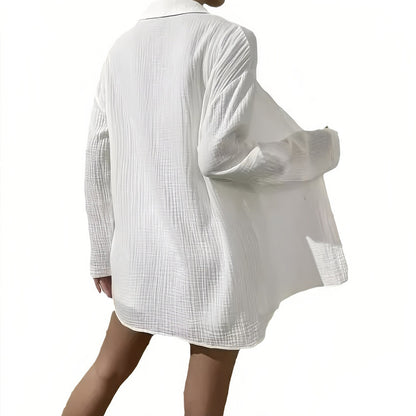 Kvinnors Långärmad Skjorta Avslappnad Bomull-6