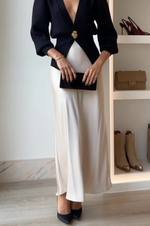 Dam Midi Kjol Hög Midja Satin Elegant-1