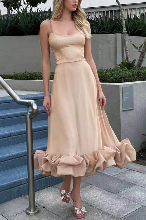 Kvinna Midi Klänning Spaghetti Band Bomull Polyester-2