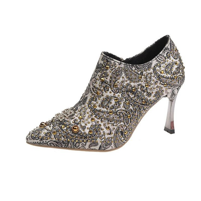 Dam Ankelboots Glamouröst Tyg Hög Klack-6