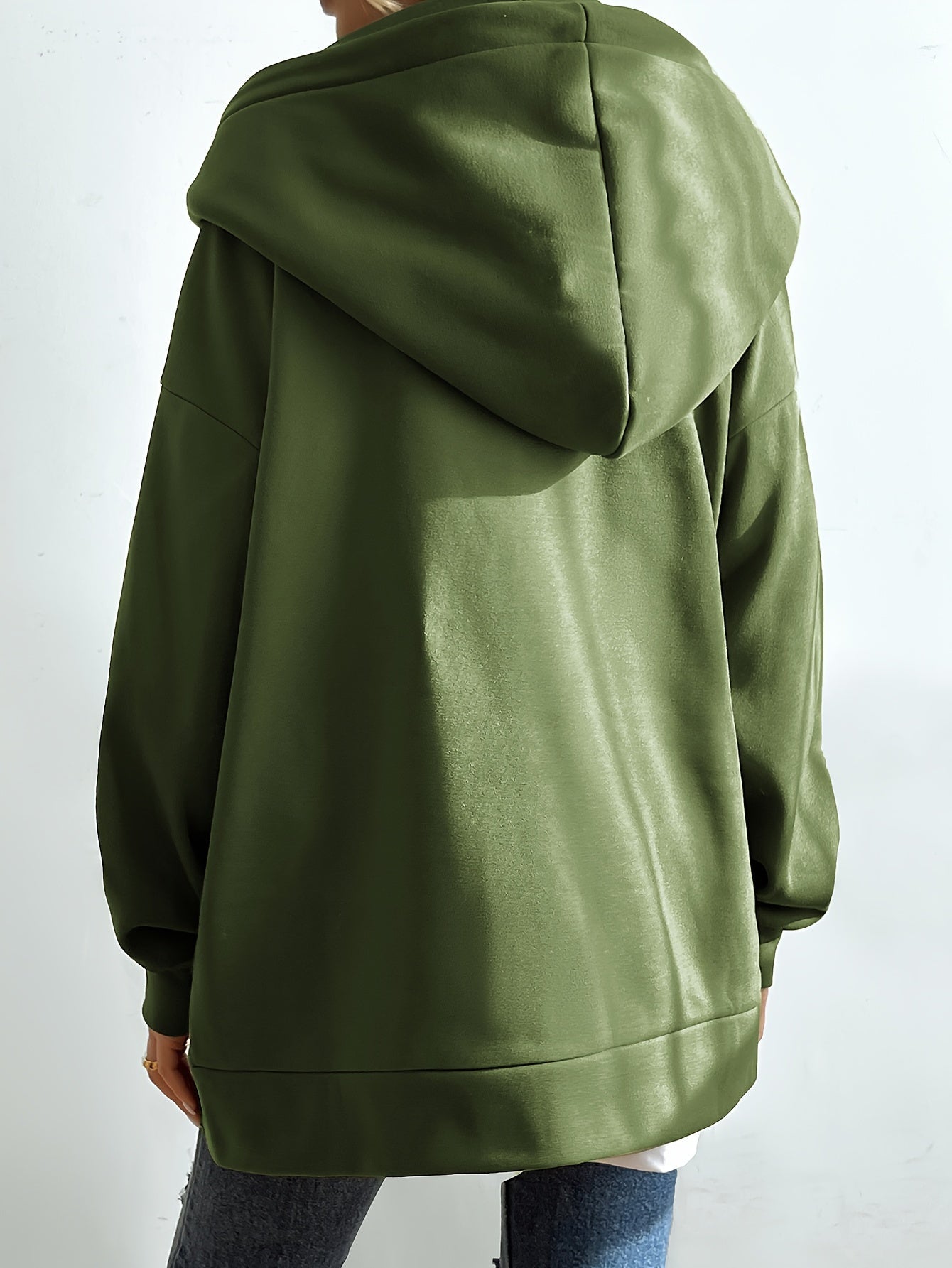 Lång Hoodie Dam Zip-up Plysch för Kalla Dagar-5