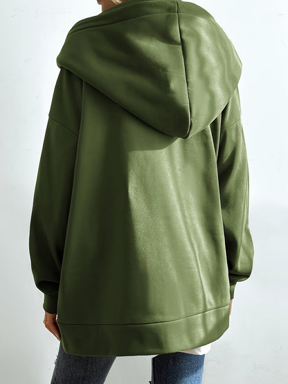 Lång Hoodie Dam Zip-up Plysch för Kalla Dagar-5