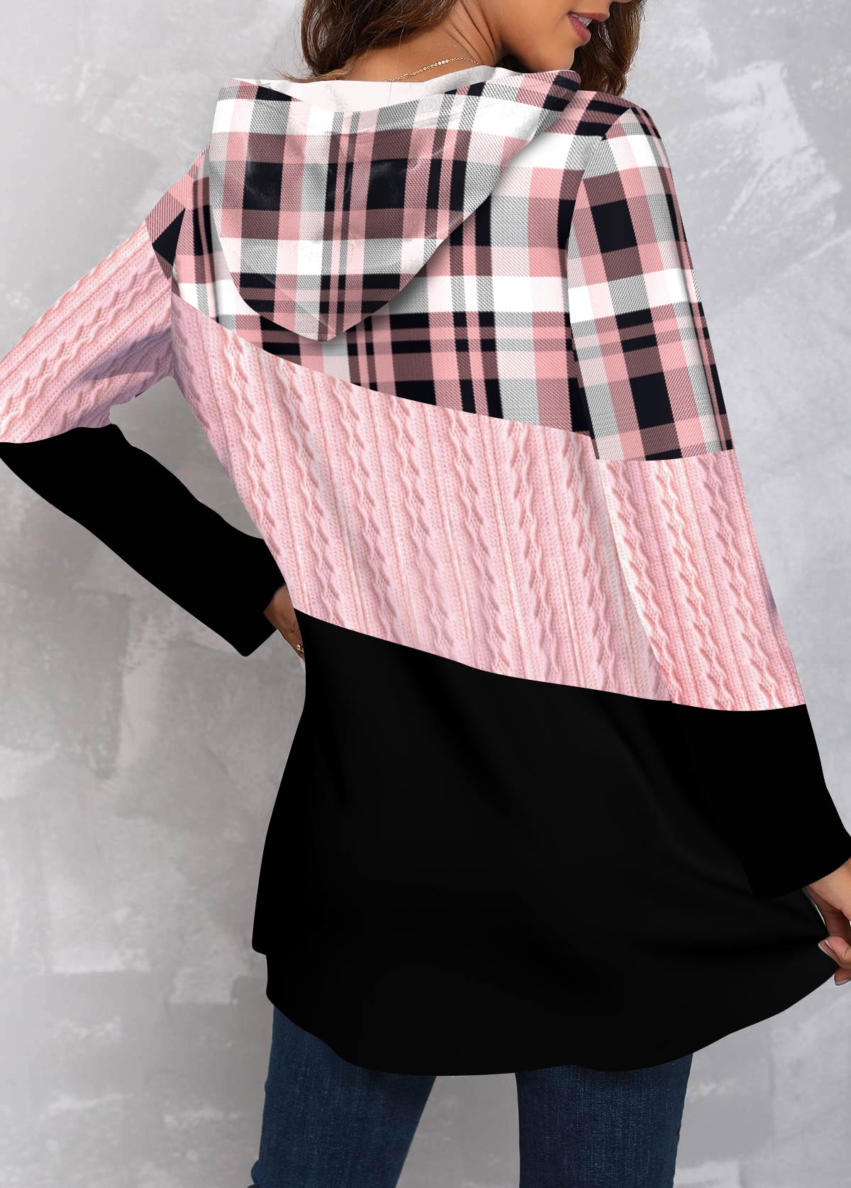 Huvtröja Dam med Tartan Mönster – Lätt och Andningsbart Material, Normal Passform, Perfekt för Vardagsbruk 2