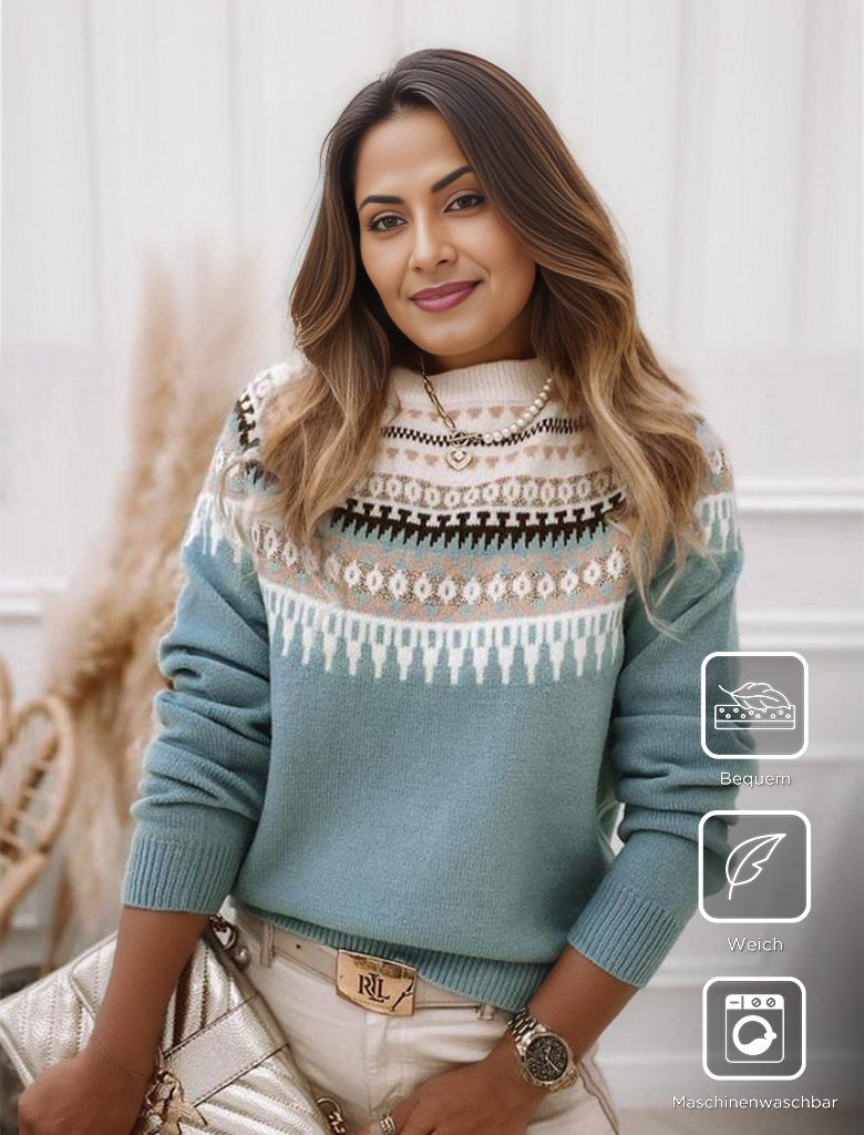 Stickad Dam Tröja Mönstrad Akryl Nordisk Stil-2