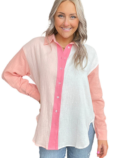 Variant image for Dam Skjorta Långärmad Slim Fit Bomull med Kontrastmönster-1