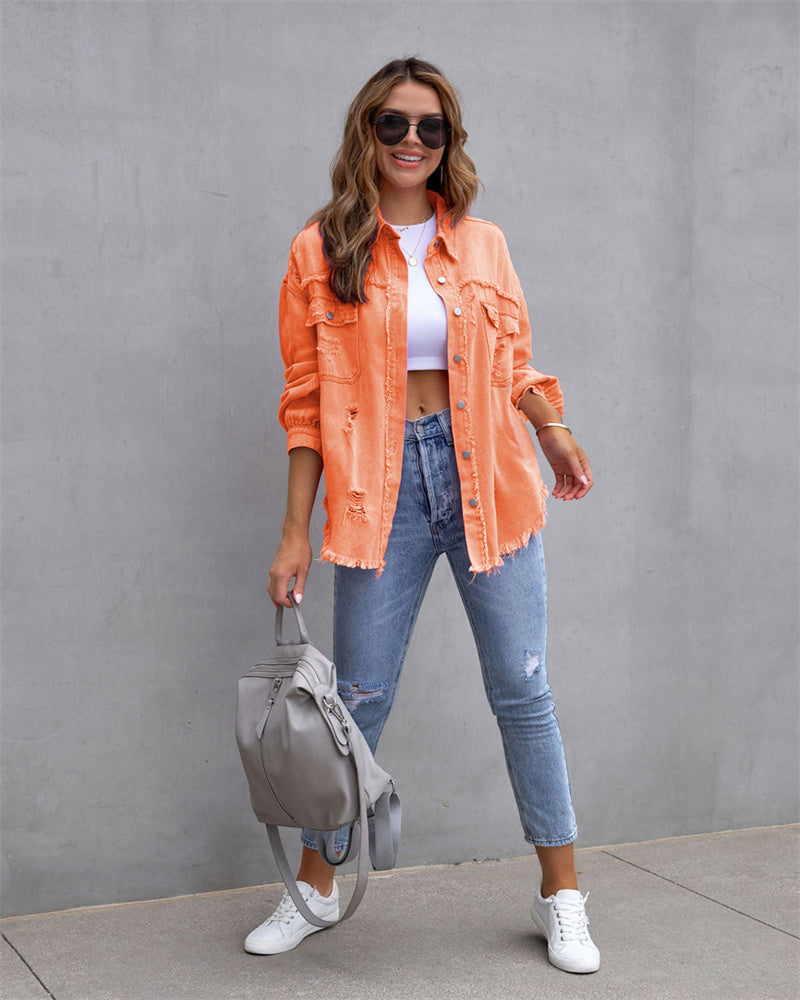 Dam Jeansjacka Knappstängning Tidlös Design Denim 3