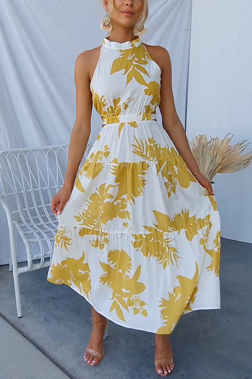 Dam Midiklänning U-Cut med Knytning Bak i Bomull och Polyester 2