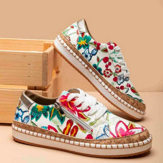 Dam Sneakers Blommönster Mjuk Textil Trendiga Skor-1