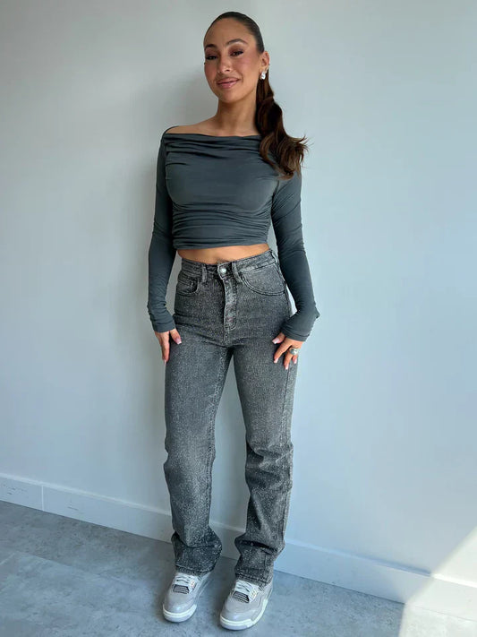 Dam Jeans Hög Midja Rak Ben Denim Vintage-1