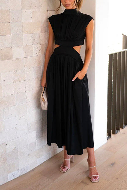 Dam Maxi Klänning A-Linjeform Mockneck Bomull-3