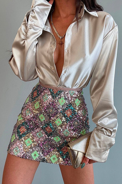 Dam Blus Långa Ärmar Satin Elegant Klassisk Stil-4