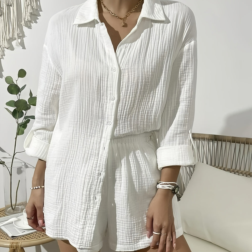 Kvinnors Långärmad Skjorta Avslappnad Bomull-5