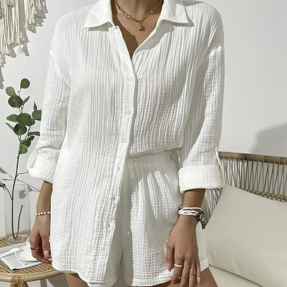 Kvinnors Långärmad Skjorta Avslappnad Bomull-5