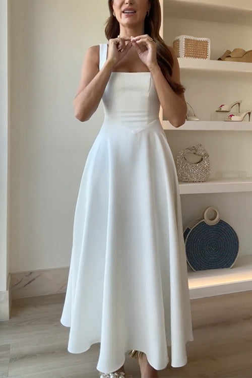 Maxiklänning Dam A-linjeformad Fyrkantig Halsringning Bomull Polyester-3