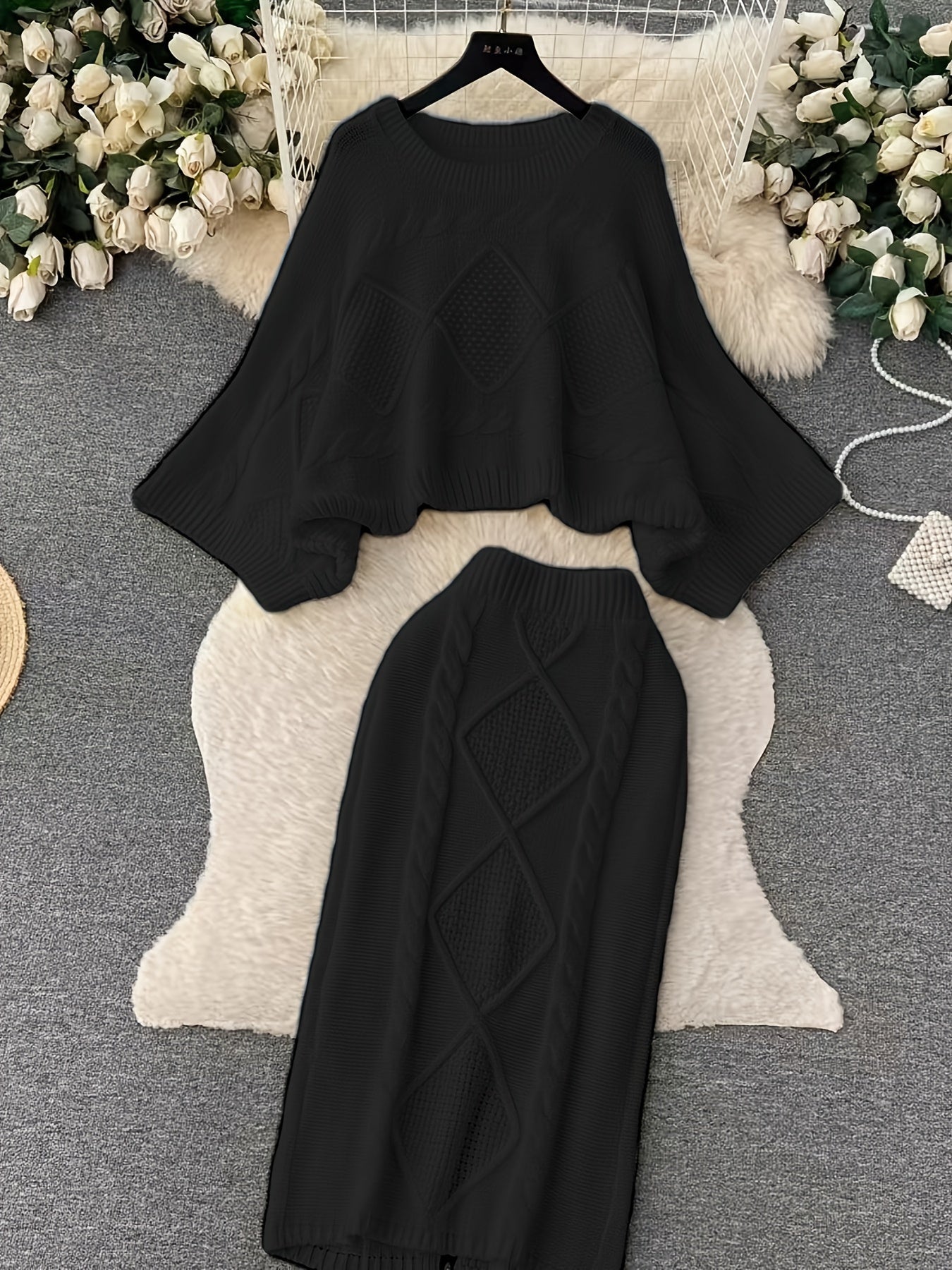 Dam Tröja Tvådelad Hög Krage Lång Ärmar Högkvalitativt Tyg-4