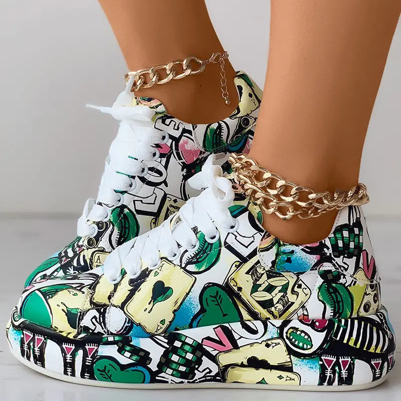 Variant image for Kvinnors Sneakers Graffiti Stil Gummi Syntetiskt Läder-10