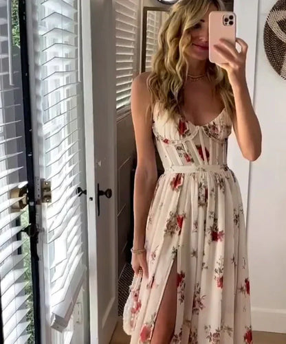 Kvinnor Ärmlös Klänning Blommigt Mjuk Elastisk-2