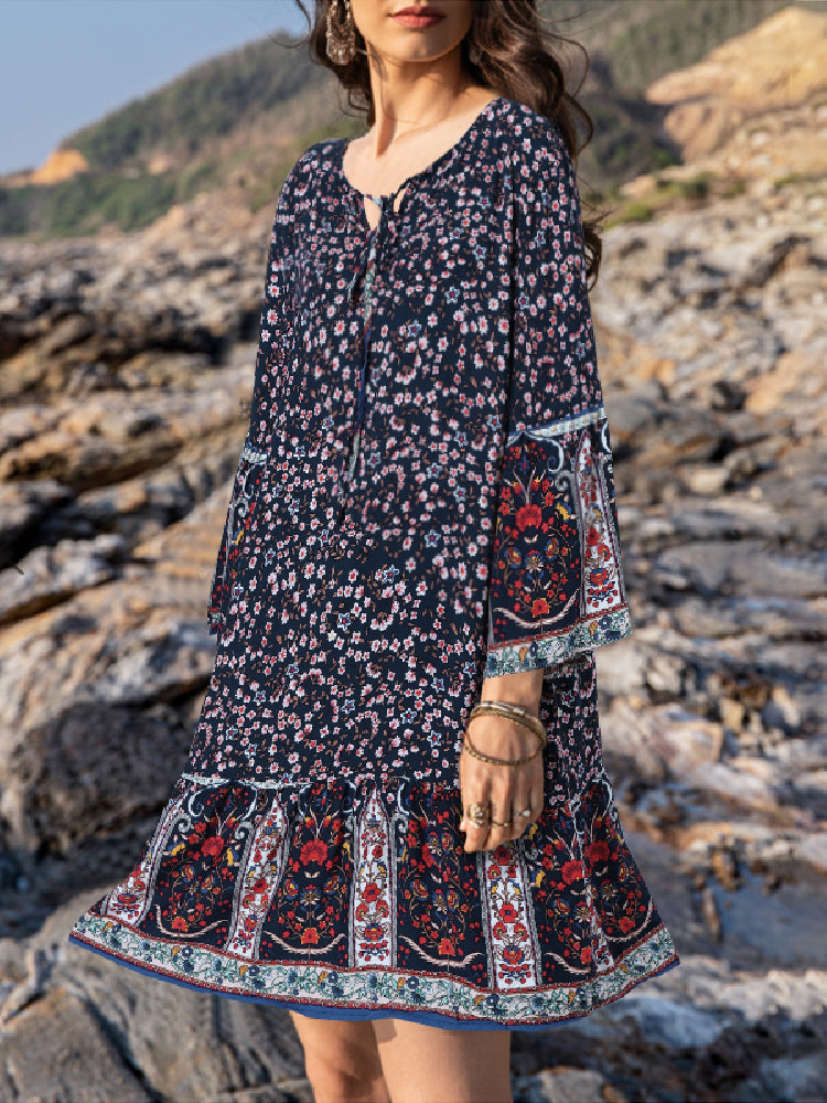 Dam Mini Klänning Blommig O-hals 3/4 Ärmar Rayon-3