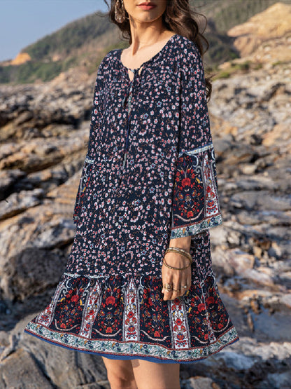 Dam Mini Klänning Blommig O-hals 3/4 Ärmar Rayon-3