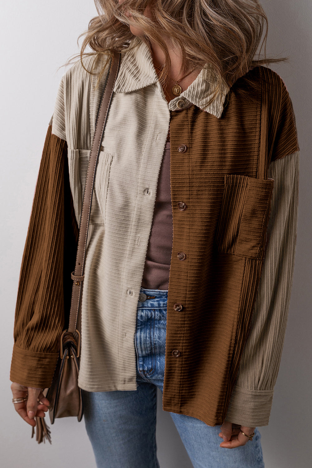 Dam Shacket Corduroy Knappdesign med Bröstfickor 1