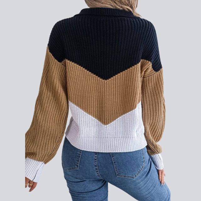 Dam Sticktröja Färgblock Mjuk Akryl-2