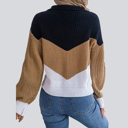 Dam Sticktröja Färgblock Mjuk Akryl-2