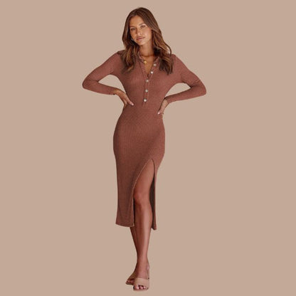 Variant image for Dam Midiklänning Rippad Stickad med Knappdetalj och Sidoslits-6