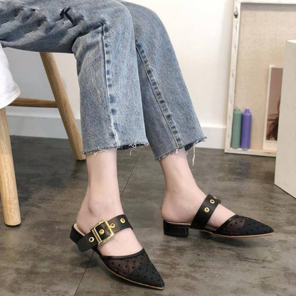 Dam Mules Skor Lågklackade med Metalldekoration PU-material-6