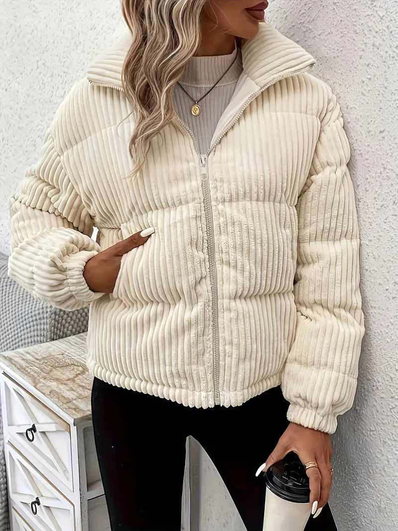 Damjacka Ribbad Puffjacka med Dragkedja i Högkvalitativ Polyester-2