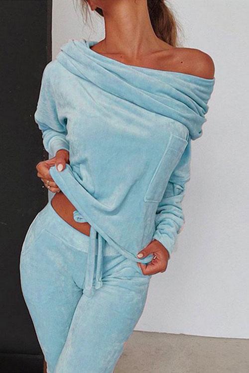 Damset Långa Byxor Hög Midja Bomull Polyester-6