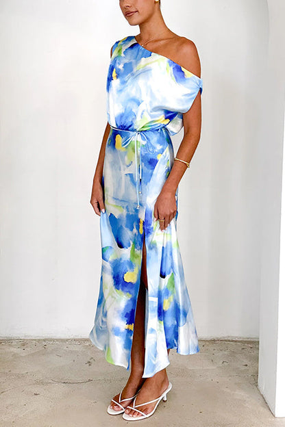 Maxiklänning Dam Sidoslits Tryckt Bomull och Polyester-4