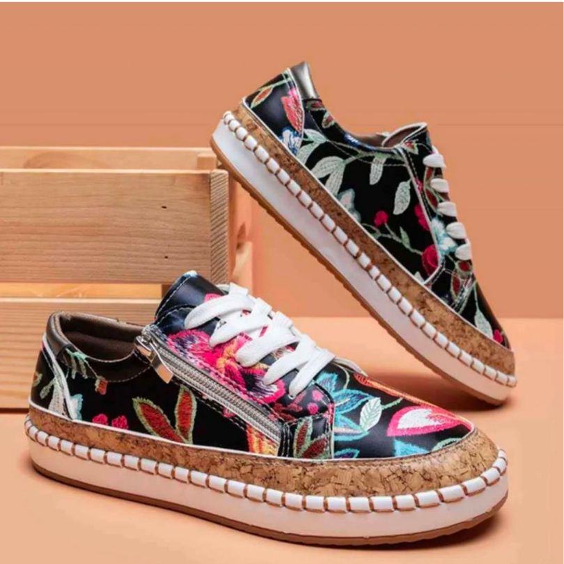 Dam Sneakers Blommönster Mjuk Textil Trendiga Skor-6